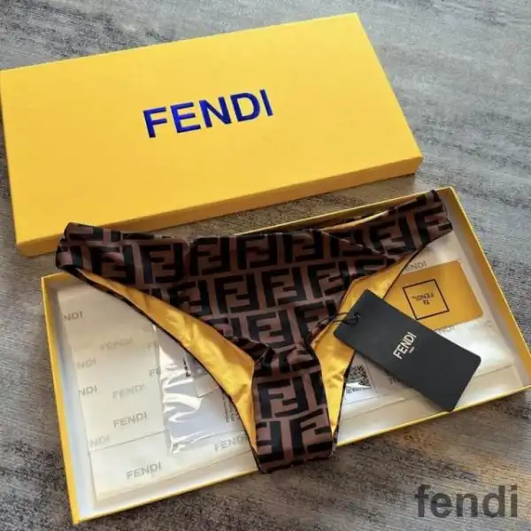 Cheap Fendi Underwear Set Women Fendi FF Motif Lycra Brown Yellow