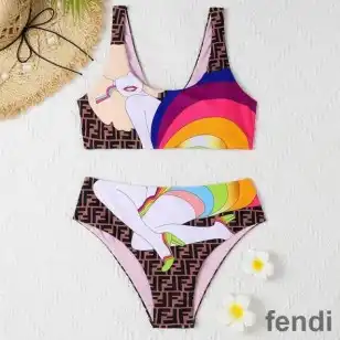 Fendi Underwear Set Women Rainbow Girl FF Motif Lycra Brown Pink