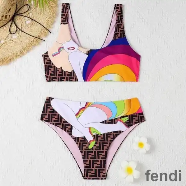 Affordable Fendi Underwear Set Women Rainbow Girl FF Motif Lycra Brown Pink