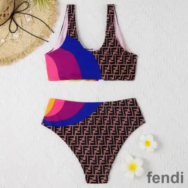 Affordable Fendi Underwear Set Women Rainbow Girl FF Motif Lycra Brown Pink