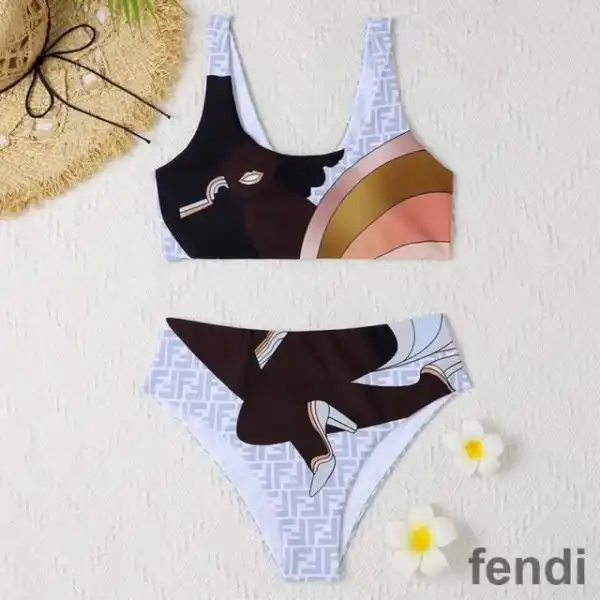 Affordable Fendi Underwear Set Women Rainbow Girl FF Motif Lycra White