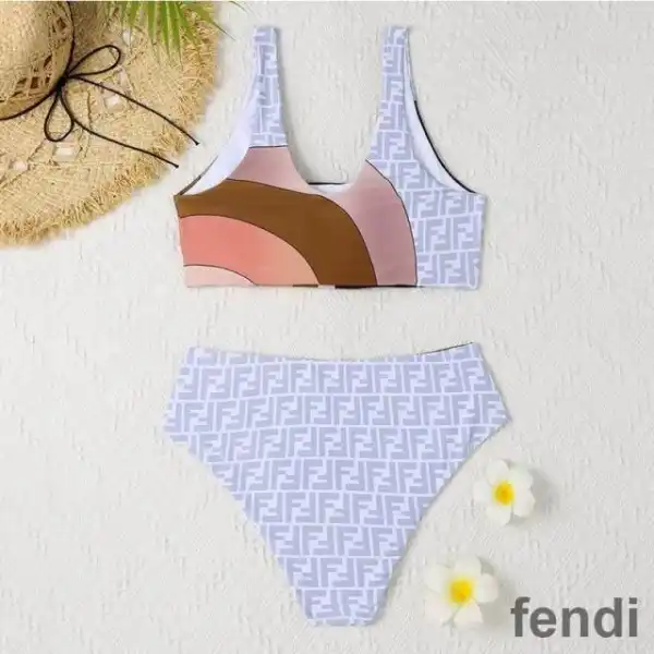 Affordable Fendi Underwear Set Women Rainbow Girl FF Motif Lycra White