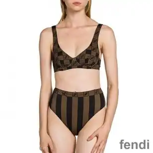 Fendi Underwear Set Women Vichy Pequin Motif Lycra Brown