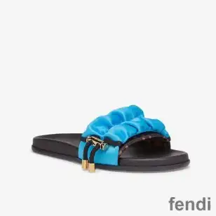 Fendi Vertigo Slides Women FF Motif Satin Blue