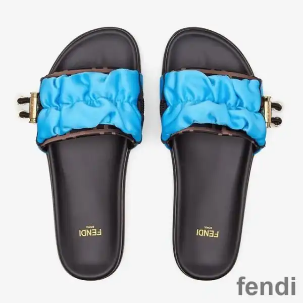 Cheap Fendi Vertigo Slides Women FF Motif Satin Blue