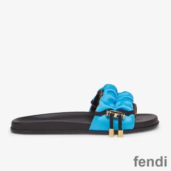 Cheap Fendi Vertigo Slides Women FF Motif Satin Blue