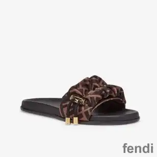 Fendi Vertigo Slides Women FF Motif Satin Brown