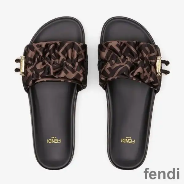 Cheap Fendi Vertigo Slides Women FF Motif Satin Brown