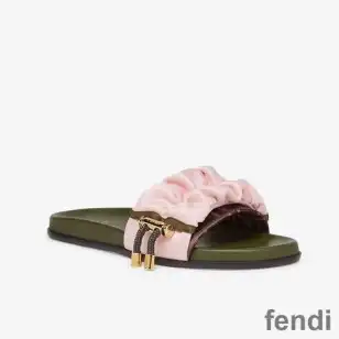 Fendi Vertigo Slides Women FF Motif Satin Pink