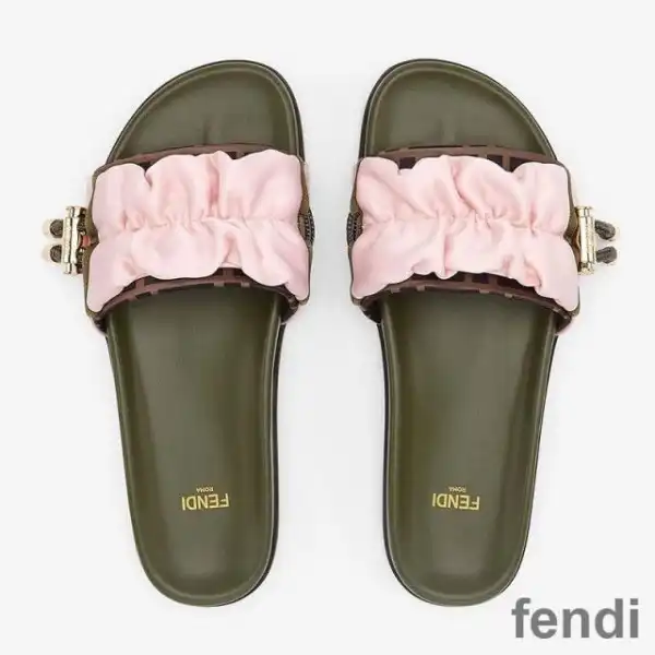 Cheap Fendi Vertigo Slides Women FF Motif Satin Pink