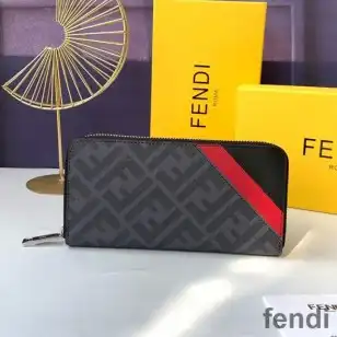 Cheap Fendi Zip Around Wallet In FF Motif Fabric Black Red