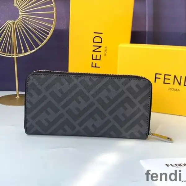 Cheap Fendi Zip Around Wallet In FF Motif Fabric Black Red