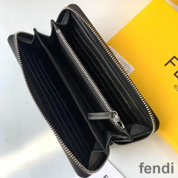 Cheap Fendi Zip Around Wallet In FF Motif Fabric Black Red