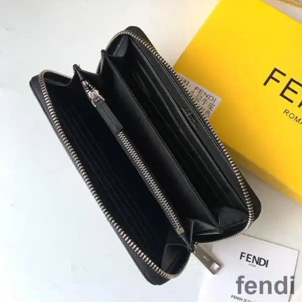 Affordable Fendi Zip Around Wallet In FF Motif Fabric Brown Coffee