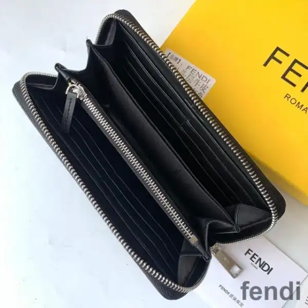 Affordable Fendi Zip Around Wallet In FF Motif Fabric Brown Red