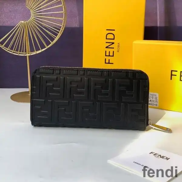 Affordable Fendi Zip Around Wallet In FF Motif Nappa Leather Black