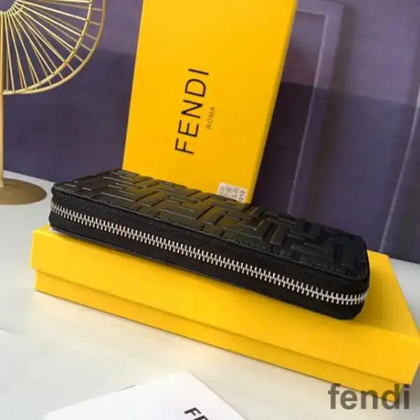 Affordable Fendi Zip Around Wallet In FF Motif Nappa Leather Black