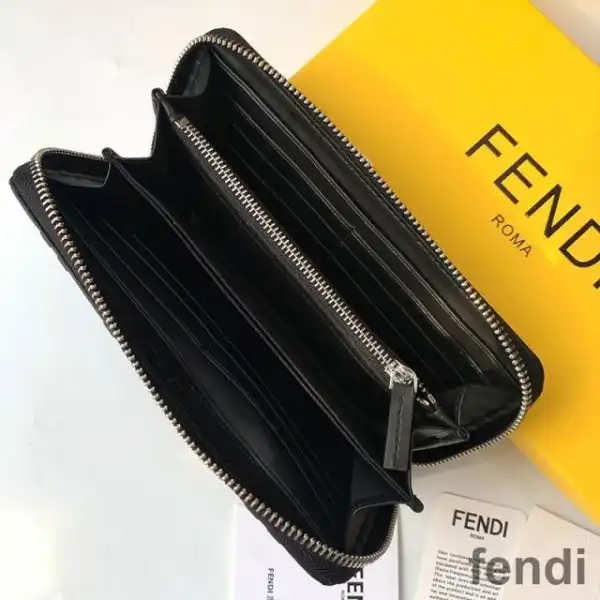 Affordable Fendi Zip Around Wallet In FF Motif Nappa Leather Black