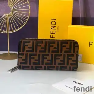 Fendi Zip Around Wallet In FF Motif Nappa Leather Coffee