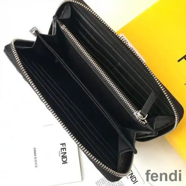 Affordable Fendi Zip Around Wallet In FF Motif Nappa Leather Coffee