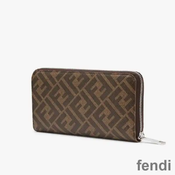 Affordable Fendi Zip Around Wallet In ROMA Logo FF Motif Fabric Brown