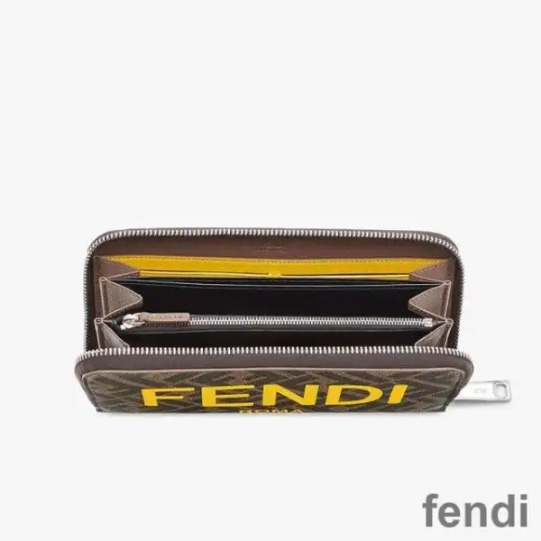 Affordable Fendi Zip Around Wallet In ROMA Logo FF Motif Fabric Brown