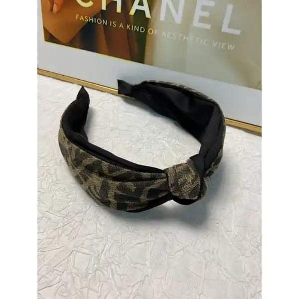 Fendi Headband FF Motif Embossed Vintage Women Hairbands Brown