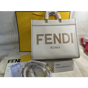 Fendi Medium Sunshine Shopper Bag In ROMA Logo Calf Leather White