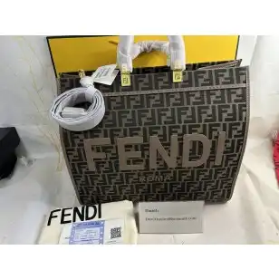 Fendi Medium Sunshine Shopper Bag In ROMA Logo FF Motif Fabric Brown