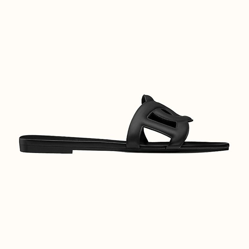 Hermes Aloha Slides Women Rubber with Chaine D'ancre In Black