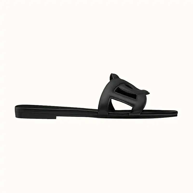 Affordable Hermes Aloha Slides Women Rubber with Chaine D'ancre In Black