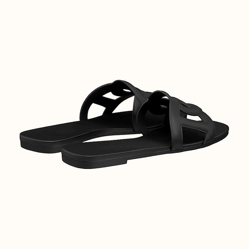 Hermes Aloha Slides Women Rubber with Chaine D'ancre In Black