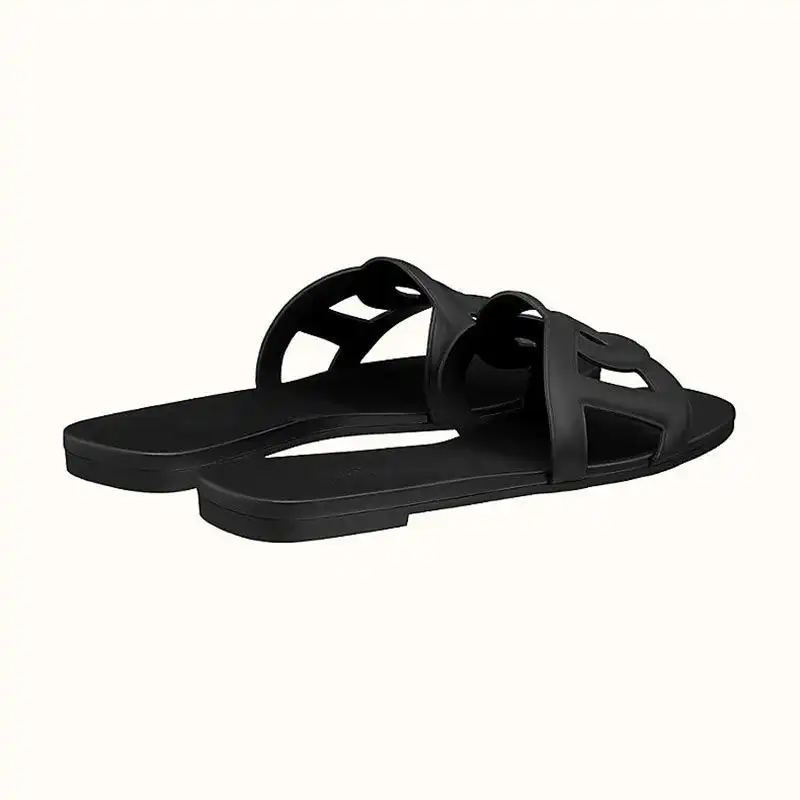 Affordable Hermes Aloha Slides Women Rubber with Chaine D'ancre In Black