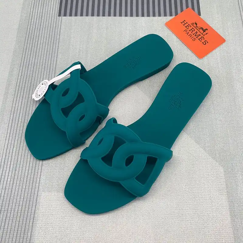 Affordable Hermes Aloha Slides Women Rubber with Chaine D'ancre In Green