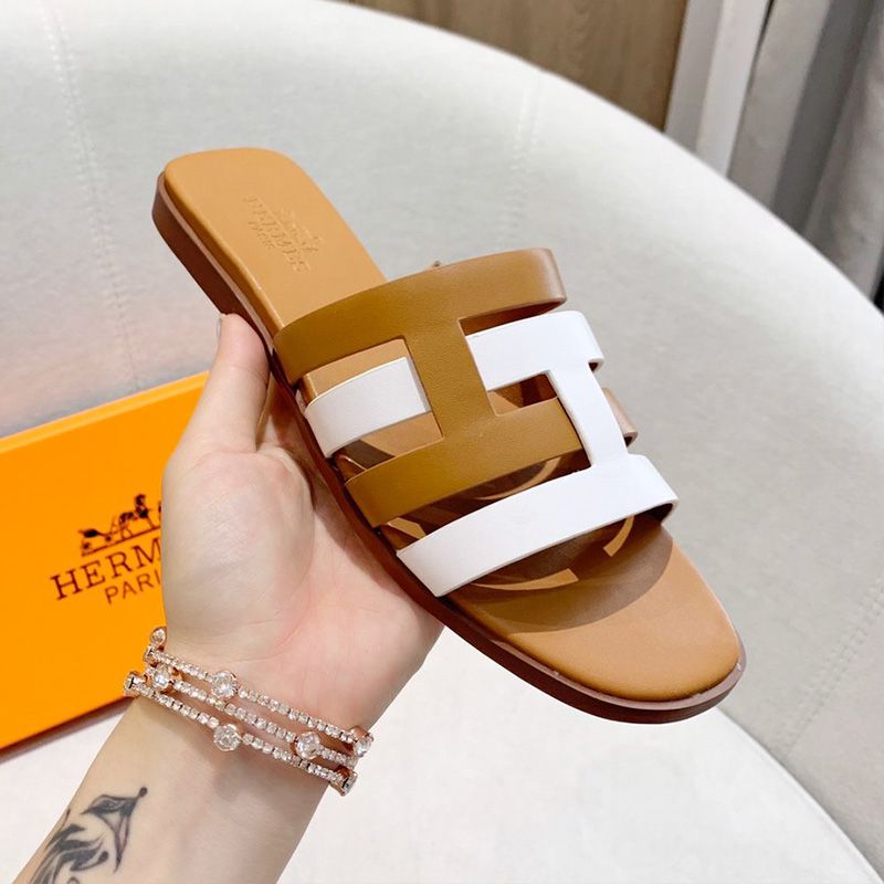 Hermes Amore Slides Women Calfskin In Brown