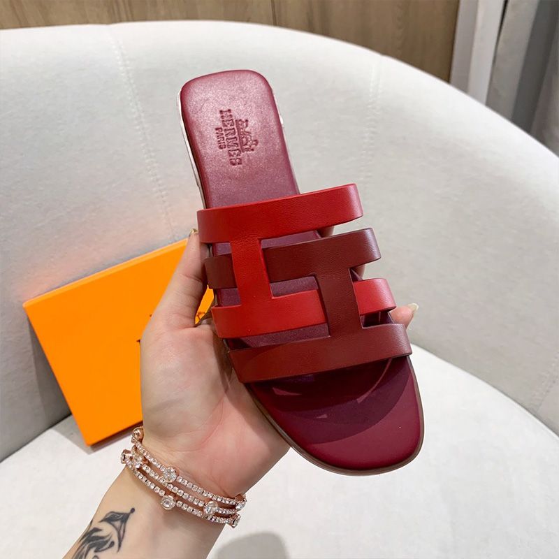 Hermes Amore Slides Women Calfskin In Burgundy