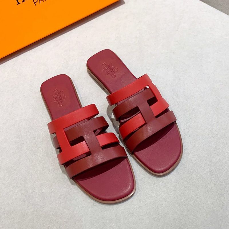 Hermes Amore Slides Women Calfskin In Burgundy