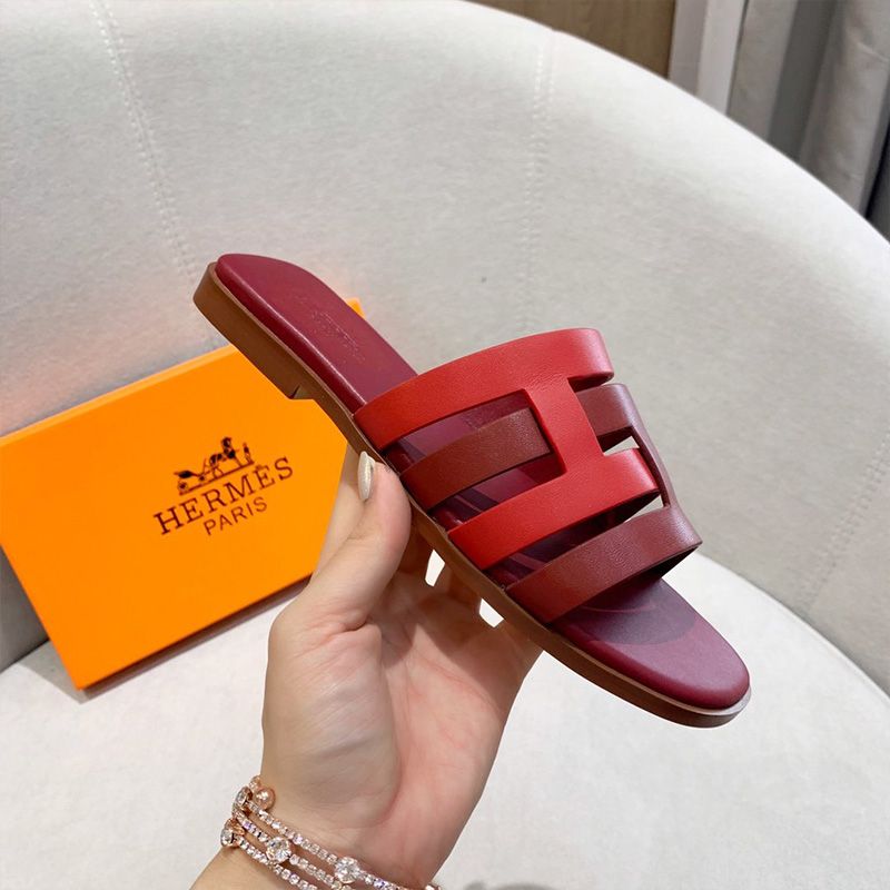 Hermes Amore Slides Women Calfskin In Burgundy