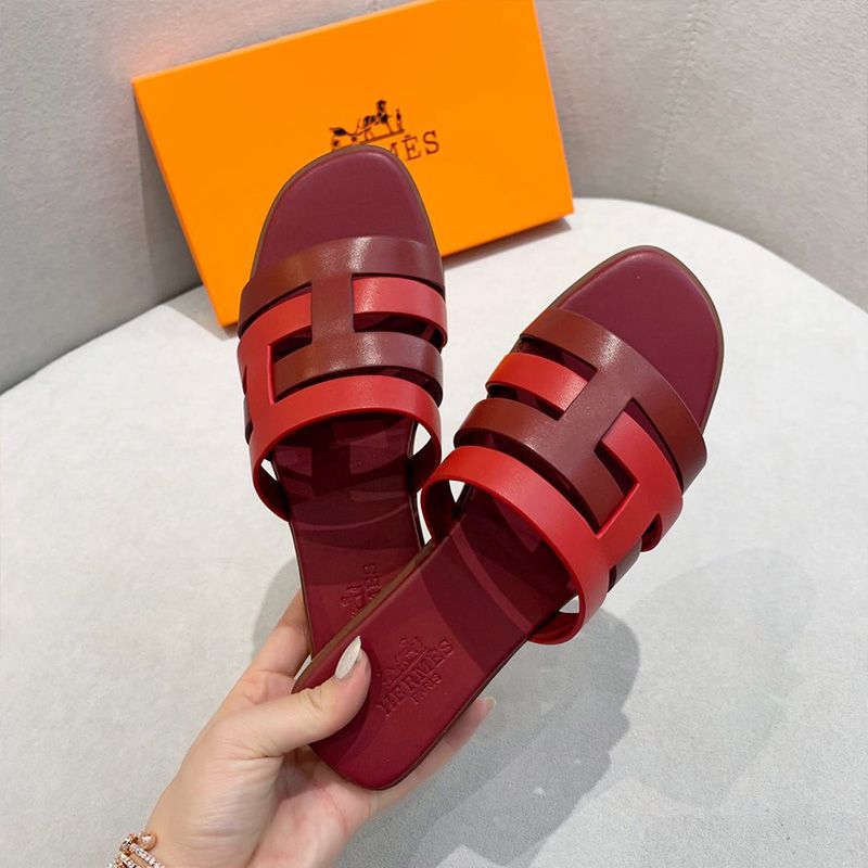 Hermes Amore Slides Women Calfskin In Burgundy