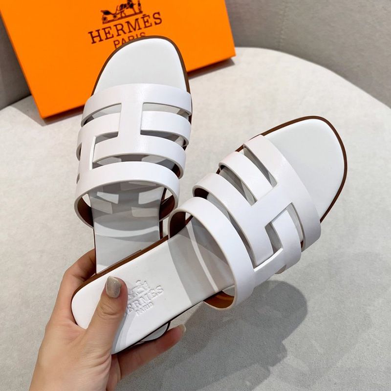 Hermes Amore Slides Women Calfskin In White