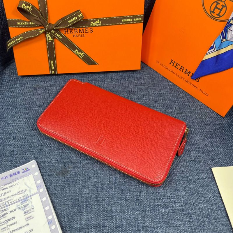 Hermes Azap Wallet Epsom Leather Gold Hardware In Red