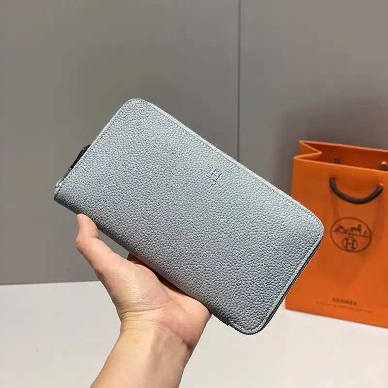 Hermes Azap Wallet Togo Leather Palladium Hardware In Sky Blue