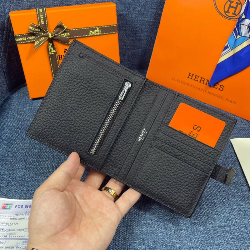 Hermes Bearn Compact Wallet Togo Leather Palladium Hardware In Black