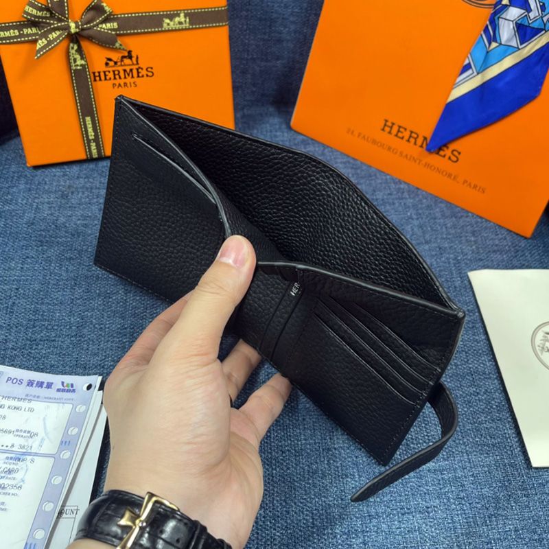 Hermes Bearn Compact Wallet Togo Leather Palladium Hardware In Black