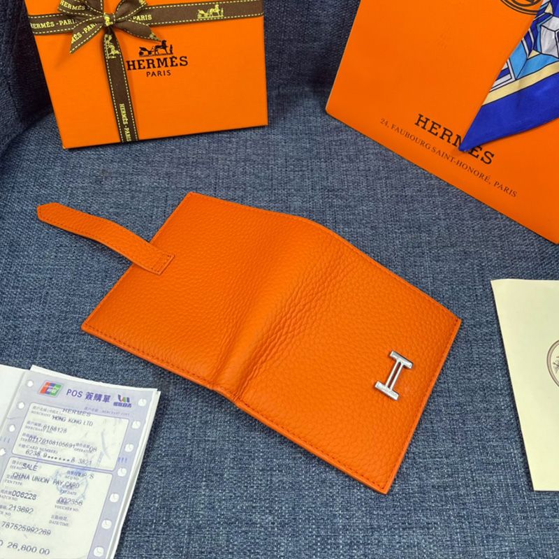 Hermes Bearn Compact Wallet Togo Leather Palladium Hardware In Orange