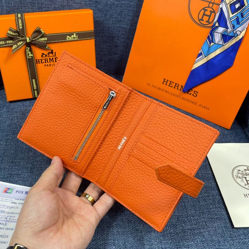 Hermes Bearn Compact Wallet Togo Leather Palladium Hardware In Orange