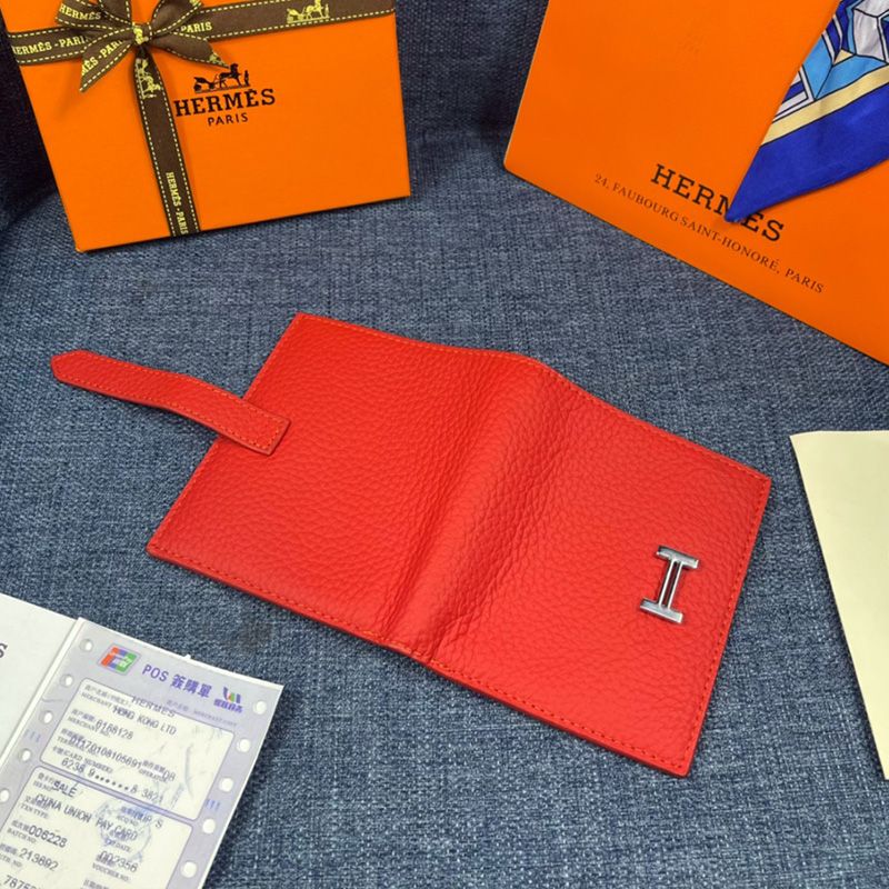 Hermes Bearn Compact Wallet Togo Leather Palladium Hardware In Red