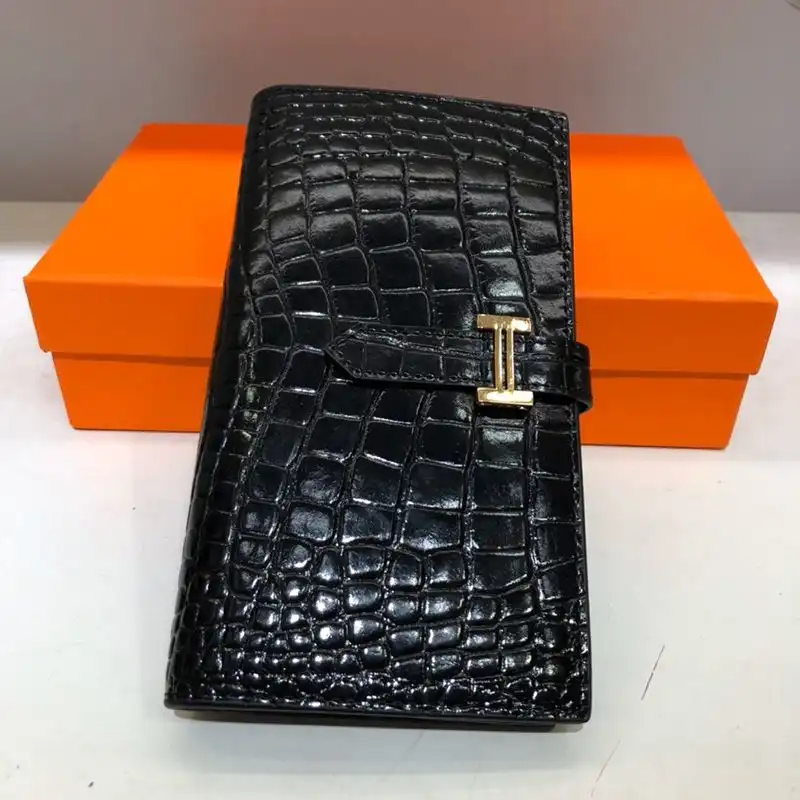 Cheap Hermes Bearn Wallet Alligator Leather Gold Hardware In Black