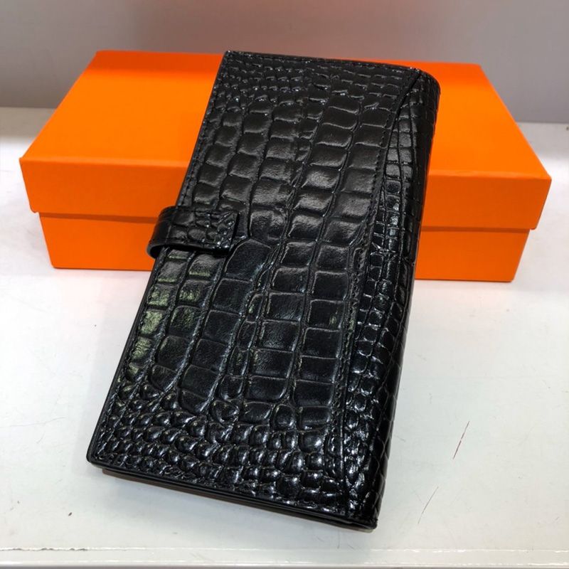 Hermes Bearn Wallet Alligator Leather Gold Hardware In Black