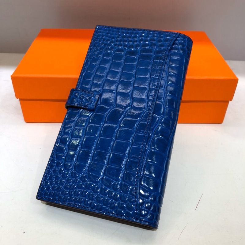 Hermes Bearn Wallet Alligator Leather Gold Hardware In Blue